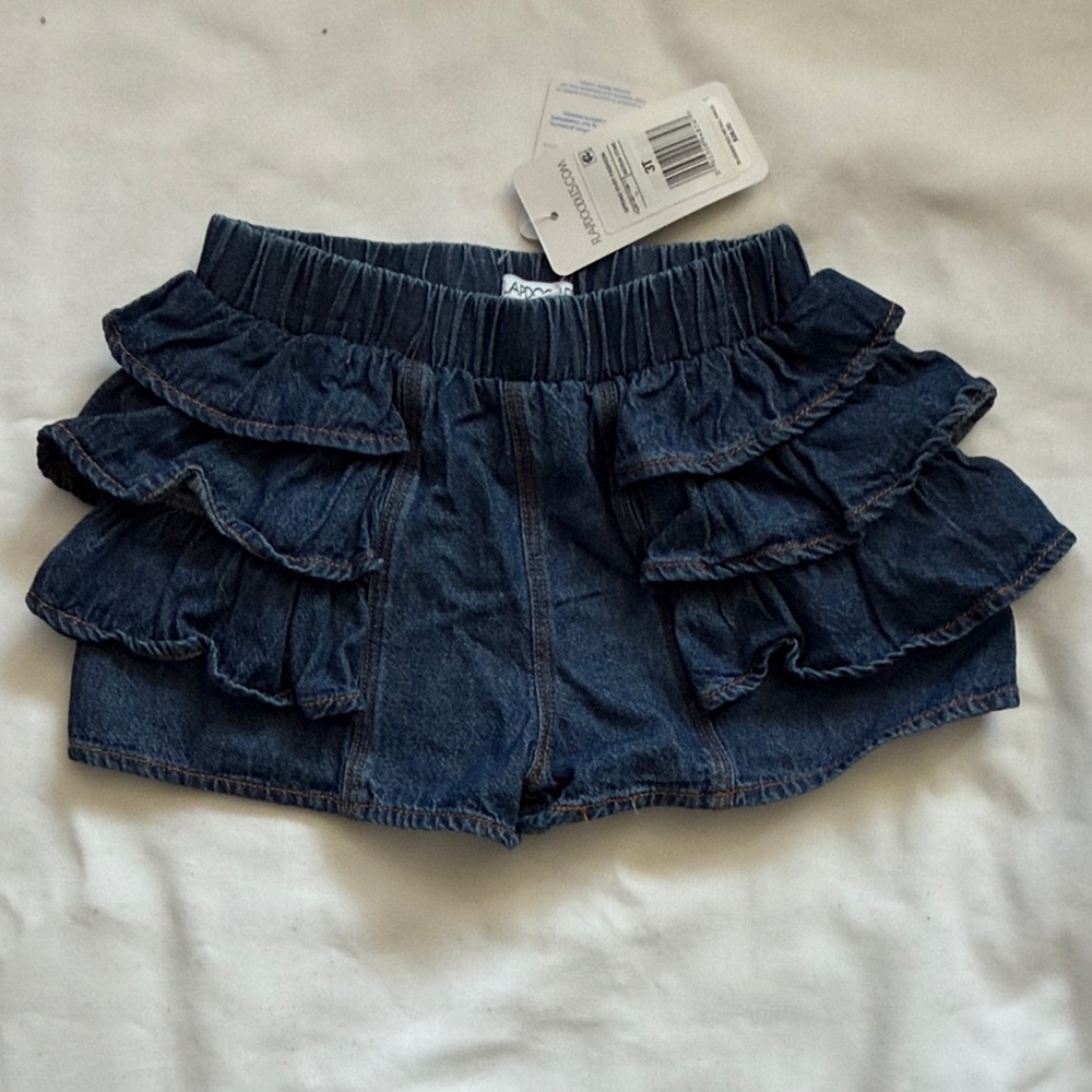 Flapdoodles Dark Blue Ruffled Denim Shorts - Toddler 3T